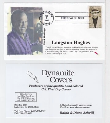TurtlesTradingPost- Langston Hughes, Writer- 2002 #3357 FDC- Dynamite Covers - Image 1 of 3