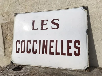ANCIENNE PLAQUE ÉMAILLÉE VILLA LES COCCINELLES 49x36 BOMBÉE KUB MAGGI OXO   - Photo 1/4