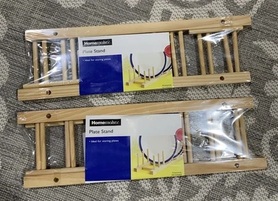 [Juego de 2] Estante de secado de platos de madera de bambú para ama de casa, 8 ranuras, organizador de platos Foto 1 de 2