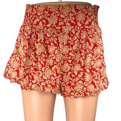 Mini Pantalones Cortos Free People Say It's So Naranja Floral Calado Cintura Alta Fluidos Talla S Foto 1 de 4