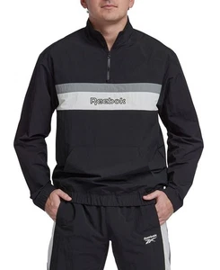Reebok Men's Retro Colorblocked Quarter-Zip Popover Pullover Sweatshirt Black M - Picture 1 of 7