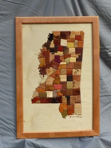 intarsia wood map,Mississippi,art,home,office,hardwood,exotic wood,carving - Picture 1 of 3