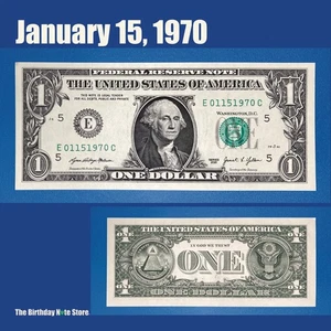 January 15, 1970 Birthday Anniversary $1 One Dollar Bill Serial Number 01151970 - Picture 1 of 2