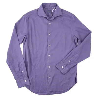 Camisa Fedeli Ligera Algodón Botón Delantero M 'Sean Panamino' Nueva Con Etiquetas Púrpura Foto 1 de 4