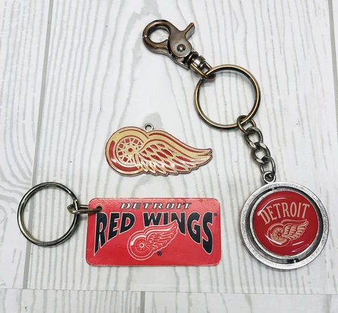 Detroit RED WINGS Keychains (3) NHL  Metal Cover