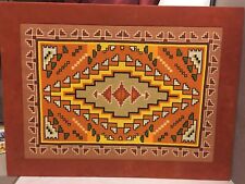 Large Framed Native American Navajo Needlepoint Ready for Hanging Faux Suede