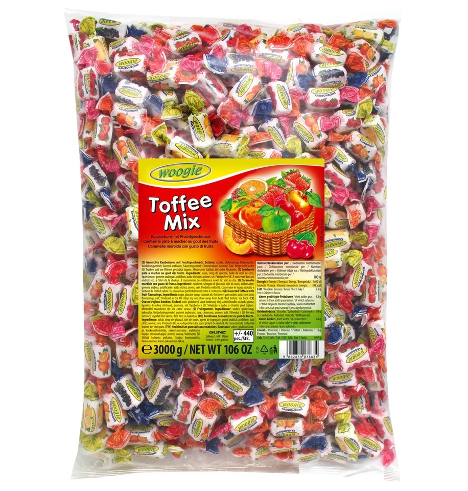 woogie Kaubonbons Toffee Mix 3kg Gemischte Kaubonbons mit Fruchtgeschmack. - Bild 1 von 1