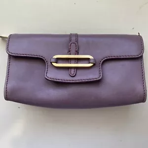 Jimmy Choo Purple Leather Clutch Wristlet Flap-over Gold Hardware - Picture 1 of 19