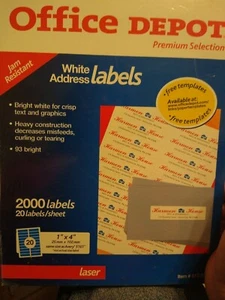 OFFICE DEPOT® - 1"x4" Address Labels (612-031), 2000 Labels - Factory sealed - Picture 1 of 3