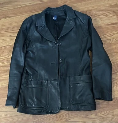 Vintage GAP Black Genuine Leather Small Fully Lined Women Jacket Blazer 1980s - Image 1 of 4