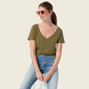 Camiseta J Crew Vintage Algodón Cuello en V En Verde Oliva Helada Nueva con Etiquetas S, M, L - Imagen 1 de 3