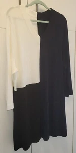 Black & White Knit Sweater Tunic Dress Plus Size 2X 3X Handmade Custom - Picture 1 of 11