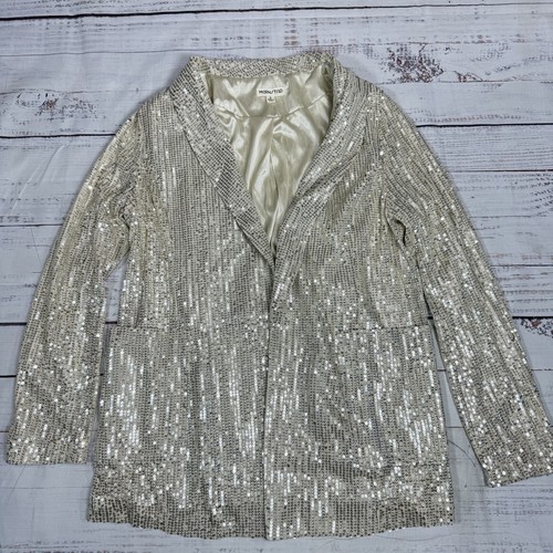 OFF WHITE Blazer Main Strip Off White con paillettes aperto davanti festa cocktail foderato donna taglia S