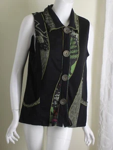 Parsley & Sage Sz L Modernist Green Patchwork Cotton Knit Vest Jacket - Picture 1 of 8