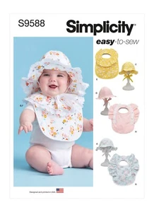 SIMPLICITY 9588 SOMBREROS Y BABEROS BEBÉ Patrón de Costura Tallas S - L Habilidad: FÁCIL - Imagen 1 de 9