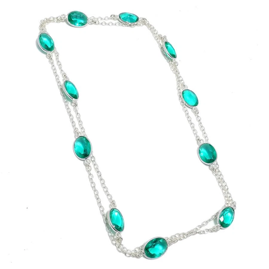 Green Tourmaline Gemstone Handmade 925 Sterling Silver Jewelry Necklaces Sz-36" - Image 1 of 1