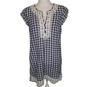 Calypso St Barth Cover Up Blue Dress White Lace crochet Trim XS V Neck - Picture 1 of 13