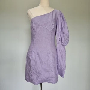 Joslin Cecil Lilac Purple Linen One Shoulder Puff Sleeve Mini Dress Size 8 - Picture 1 of 8
