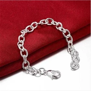 925 Sterling Silver Simple Link ROLO Chain Bangle Bracelet For Women - Picture 1 of 5