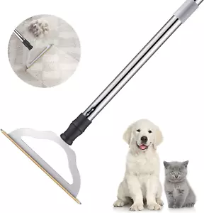 47“ Adjustable Long Handle Carpet Rake Pet Hair Remover, Reusable Large Metal Li - Picture 1 of 6