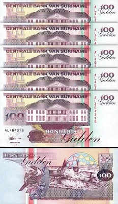 Suriname 100 Gulden 1998, UNC, 5 Pcs LOT, Consecutive, P-139b - Image 1 of 4