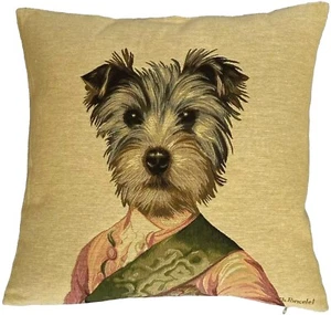 YORKIE ARISTODOG HAND FINISHED 18" BELGIAN TAPESTRY CUSHION PILLOW COVER + ZIP - Picture 1 of 8