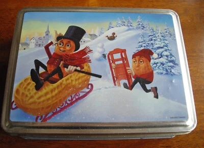 Mr. Peanut Navidad Invierno Trineo Azul y Blanco Lata Coleccionable con Tapa ~ Foto 1 de 4