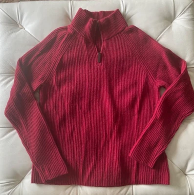 NEW Banana Republic Mens RT$139 Red Italian  Wool Half-Zip Ribbed Sweater L - Image 1 of 4