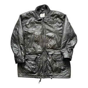 Exclusive Fonz Dark Olive Leather Field Jacket Size XL Vintage Mens - Picture 1 of 10