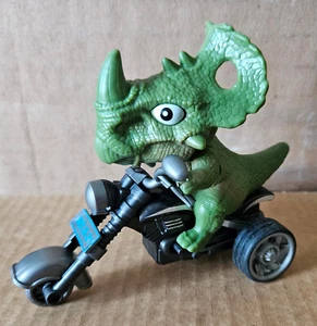PUSH-N-GO BIG HEAD MINI 4X5 DINOSAUR GREEN TRICERATOPS ON MOTORCYCLE TOY NWT - Picture 1 of 4