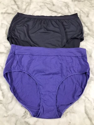 VINTAGE HANES Cotton Blend Signature Waistband 8/L Purple/GRAY Brief Panties - Image 1 of 4