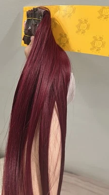 Human Hair Extensions 100% Remy Human Hair 8PCS - 18” 20” Straight red Burgundy - Image 1 of 4