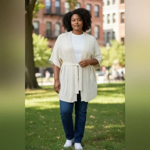 Torrid Womens Ivory Mid Tie Waist Sweater Cardigan Size 3X/4X Dolman Neutral - Picture 1 of 11