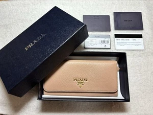 PRADA Long Wallet Leather Flap Hook pink beige wGuarantee Card ,box m - Picture 1 of 12