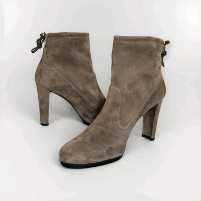 STUART WEITZMAN Size 11.5 Mitten Taupe Suede "Perfection" Ankle Booties $595 - Image 1 of 4