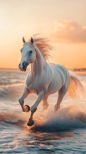 Canvas Art White Horse Splashes Through Water Sunset Wall Picture Poster Print - Picture 1 of 22
