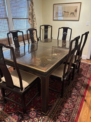 Hermosa mesa de comedor asiática Henredon con sillas Foto 1 de 4