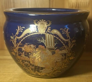 Vintage Satsuma Style Small Plant Pot Cobalt Blue w Gold 3.5” Tall Home Decor - Picture 1 of 10