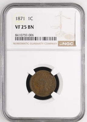 1871 1C Indian Head Cent NGC VF 25 BN - Image 1 of 2