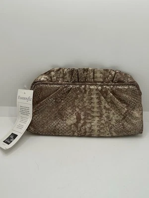 Lauren Merkin embreagem magnética de couro metálico noite ouro rosa pele de cobra nova com etiquetas - Imagem 1 de 4