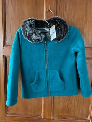 GYMBOREE Girls Teal Fleece w Faux Fur Collar Full Zip Sweater Jacket Sz XS 4 NWT - Image 1 of 4
