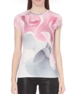 Ted Baker Porcelain Rose floral print jersey T-shirt top size 2 UK 10 US 6 - Picture 1 of 6