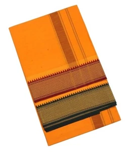 Cotton Men’s Dhoti/Angavastram/Panjakejam ( Size: 2 mtr, Saffron, Pack of 1 ) - Picture 1 of 3