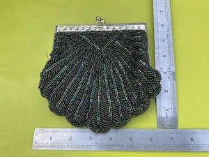 OLD RETRO 80s VINTATAGE 20s Feel Peacock BLUE BLACK Silver CLUTCH EVENING BAG - Picture 1 of 13