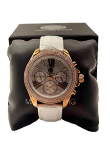 Michael Zweig Ladies Watch, White Genuine Leather Band, Gold Fashion Watch - Picture 1 of 9