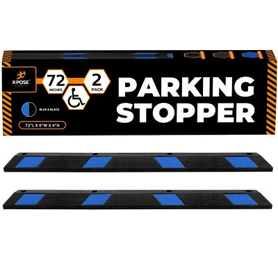Parking Block Curb Stop, 72" Heavy Duty Blue Reflective Strip Handicap - 2 Pack - Image 1 of 4