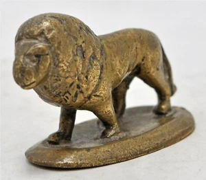 Antique Brass Lion Figurine Original Old Hand Crafted Engraved - Picture 1 of 9