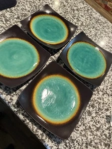 SET OF 4 BETTER HOMES & GARDENS JADE CRACKLE SQUARE DINNER PLATES 10 1/4" - Picture 1 of 9