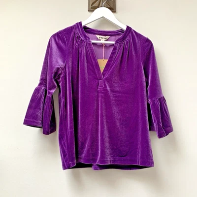Boden Purple Velvet Blouse Top Size 10  Flared Sleeve NEW TAGS Notch Neck - Image 1 of 4