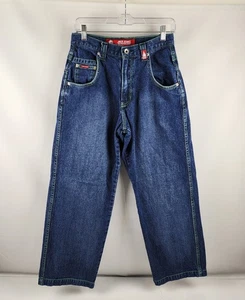 JNCO Jeans 18 Blue Youth Jeans Y2K Hip Hop VTG Denim Embroidered Eagle 28x29 - Picture 1 of 13